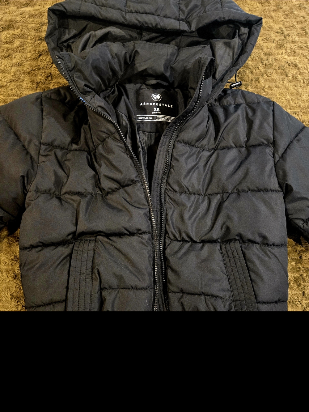 Aeropostale Girls Black Hooded Puffer Coat